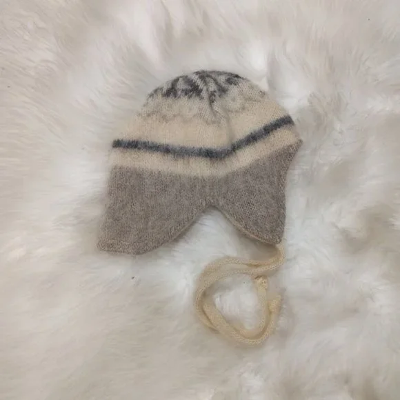 Winter Knitted Fair Isle Earflap Beanie Hat Beige Unisex Small - Picture 6 of 6